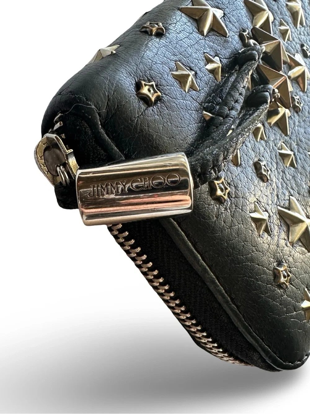 Jimmy Choo Filipa Star-Studded Black Leather Zip-Around Continental Long Wallet